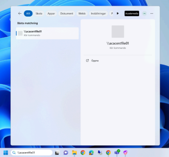 Sökruta i Windows med \\acacentfile01