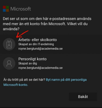 Android - Arbets- eller skolkonto